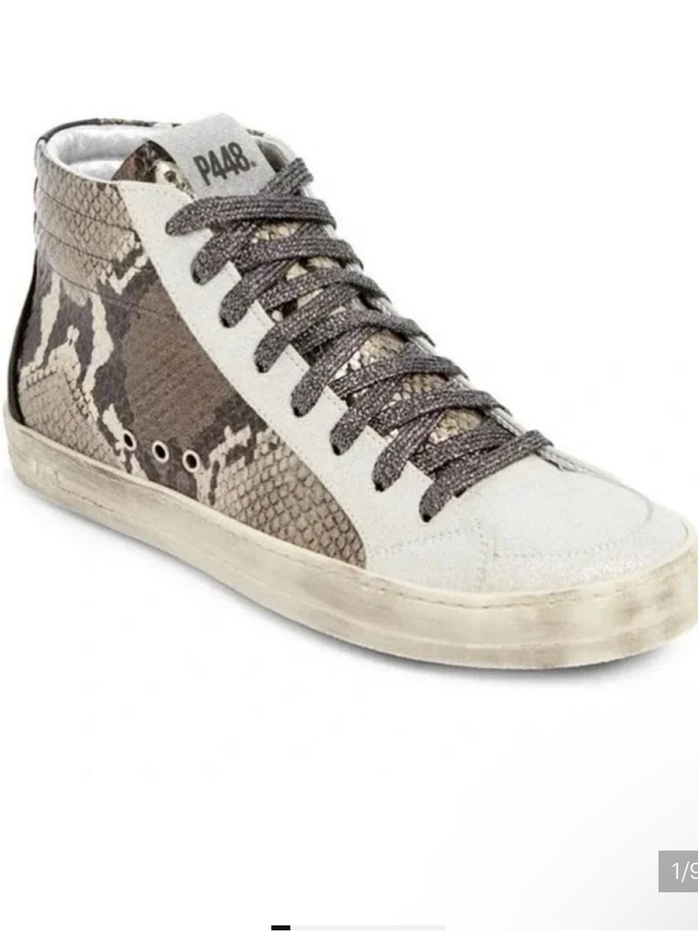 P448 Skate Snakeskin Print High Top Sneaker Glitter Laces Size 39